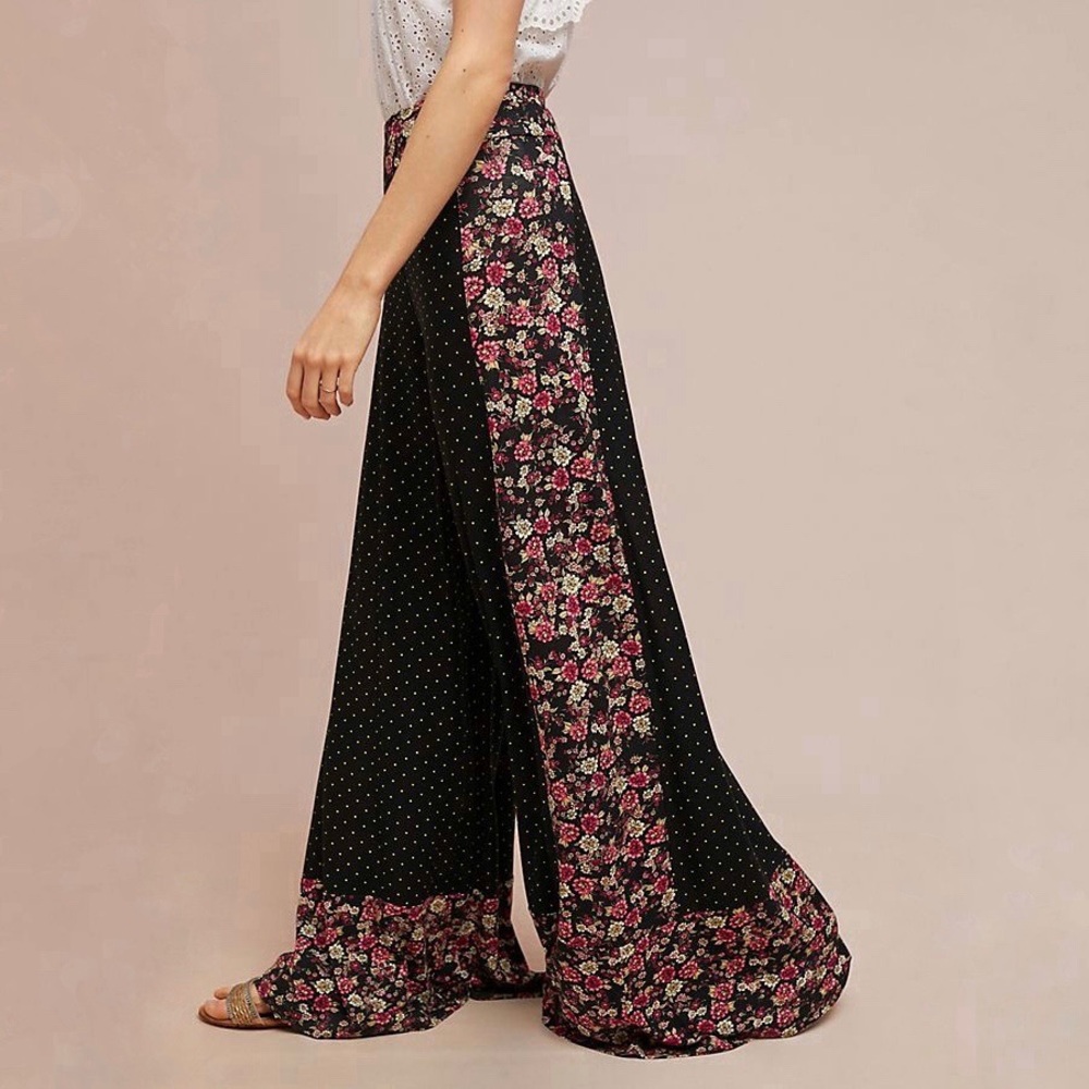 Farm Rio for Anthropologie Floral/Polka Dot Wide Leg Palazzo Pants